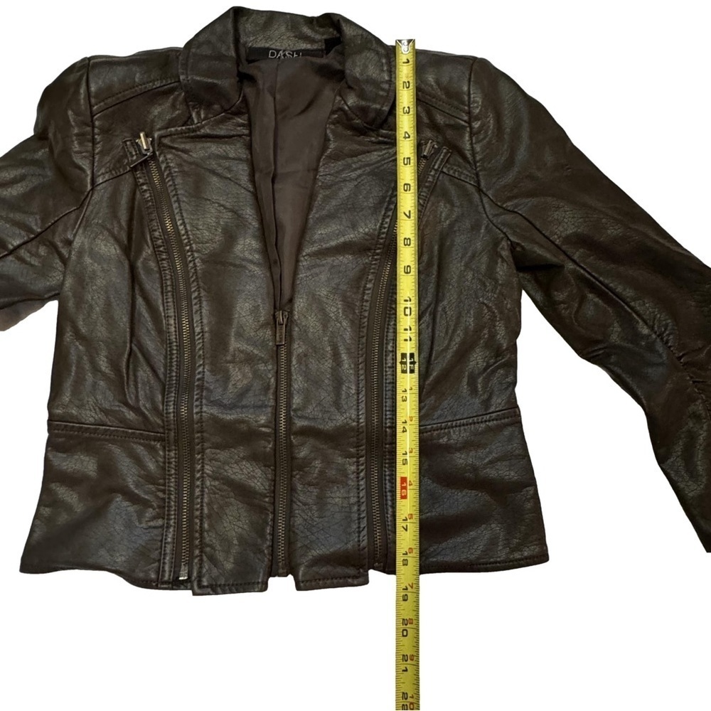 DASH by Kardashian Women's Brown Faux Leather Jacket Size XXS Peplum Pockets NEW - Picture 11 of 15
